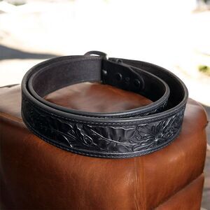 Black TOOLED Leather Western Floral Leaf Cowboy Belt 40